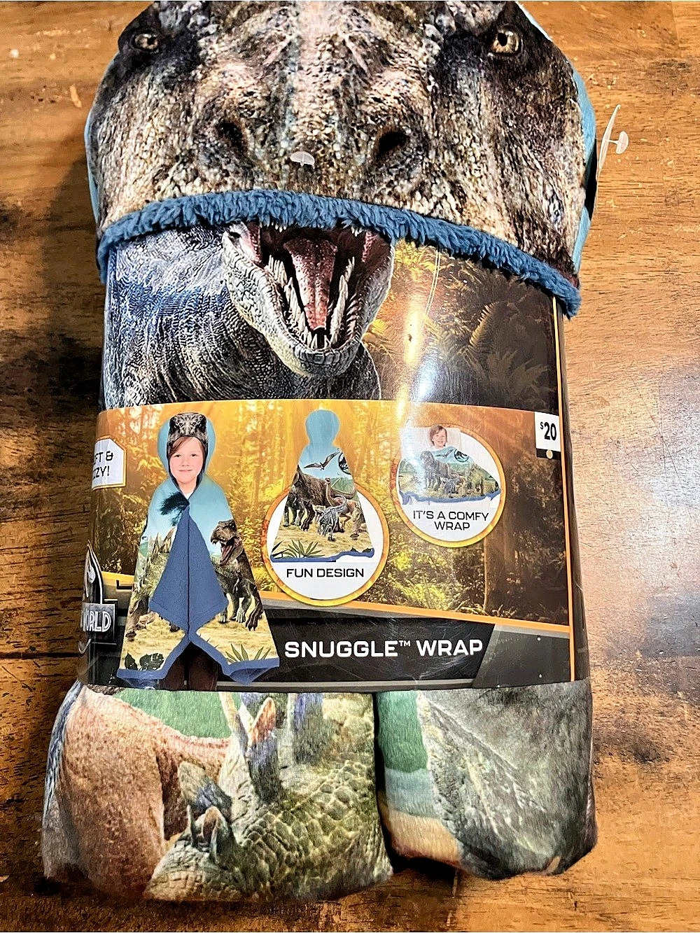 Jurassic World Snuggle Wrap Dinosaur Wrap Blue NWT